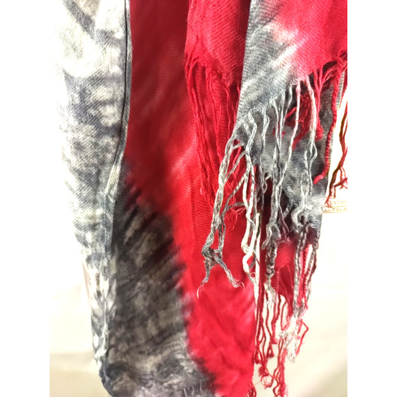 Rectangle Scarf Large 64 X 26 Fringe Gray Pink Stripe Made In India - Picture 5 of 6